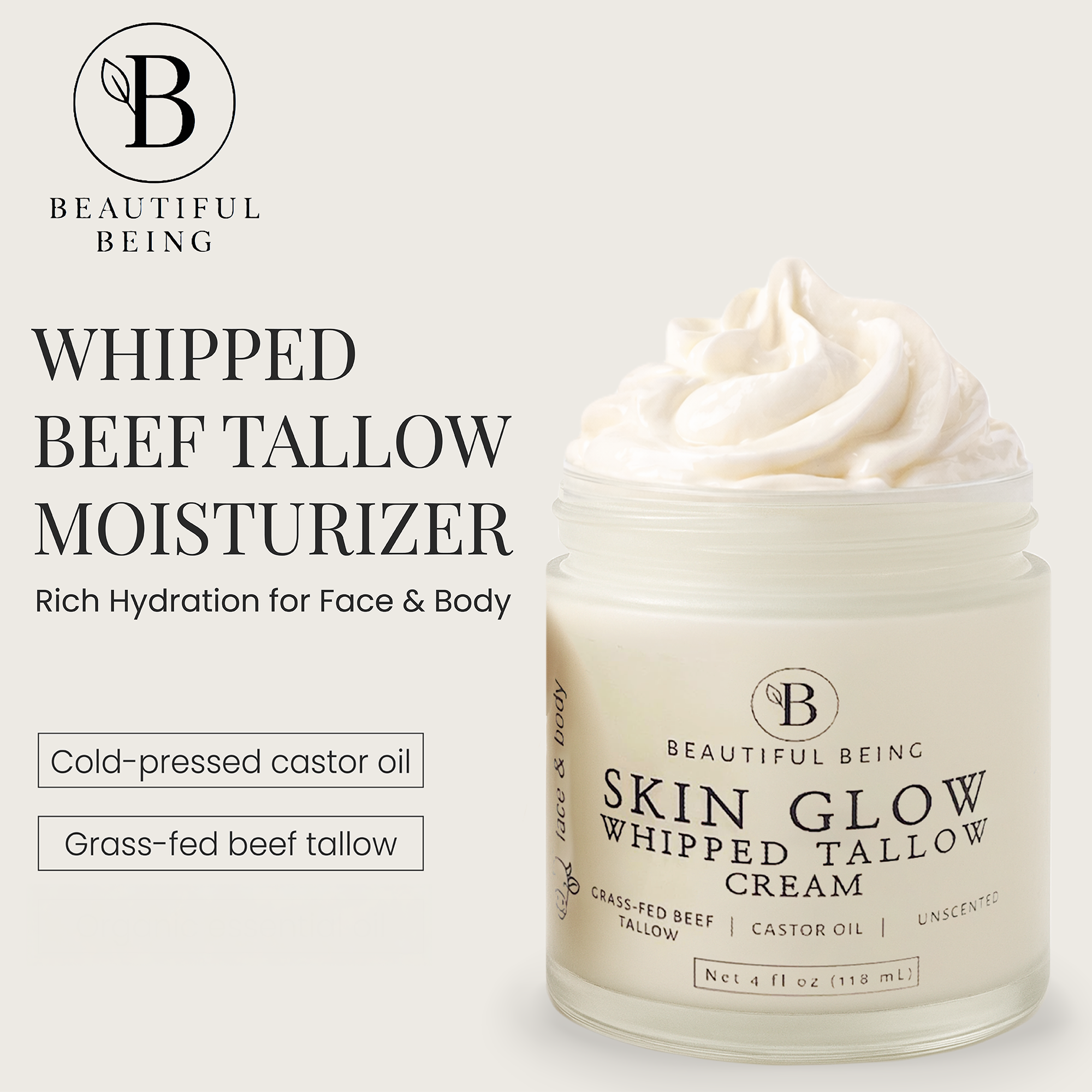 Skin Glow | Whipped Tallow Cream (unscented) - Quiet Whisper